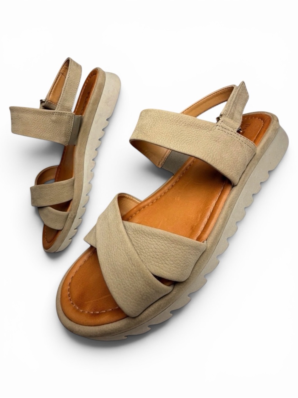 THE FLEXX Walk A Beat Leather Slingback Comfort Sandals Beige EU 43 US 11